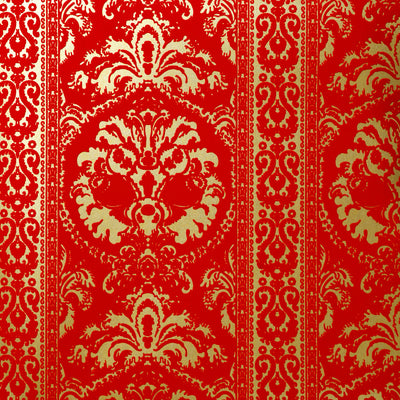 St. Moritz Flocked Wallpaper - Scarlet & Champagne