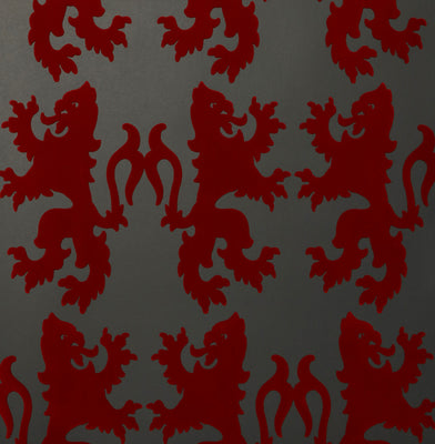 Griffons Flocked Wallpaper - Burgundy & Slate