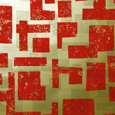 Retro Blocks Flocked Wallpaper - Scarlet & Gold