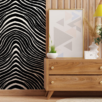 Zebra Stripes Flocked Wallpaper - Black & White