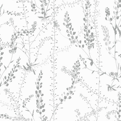 Bladranker Grey Botanical Wallpaper