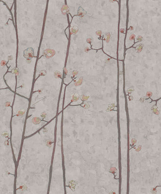 Flowering Plum Tree - Lilac Grey Wallpaper
