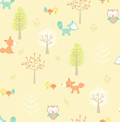 Forest Friends Yellow Animal Wallpaper