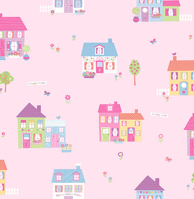 Happy Street Pink Houses Wallpaper