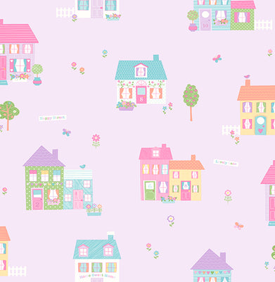 Happy Street Purple Houses Wallpaper