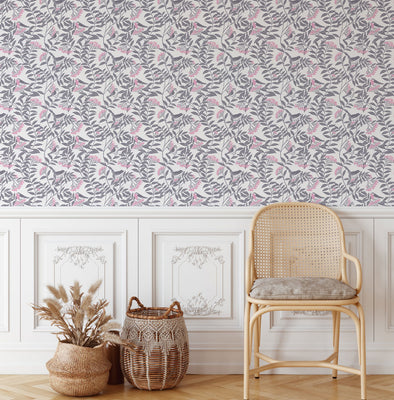 Birds in the Rowan Tree - Lilac Wallpaper