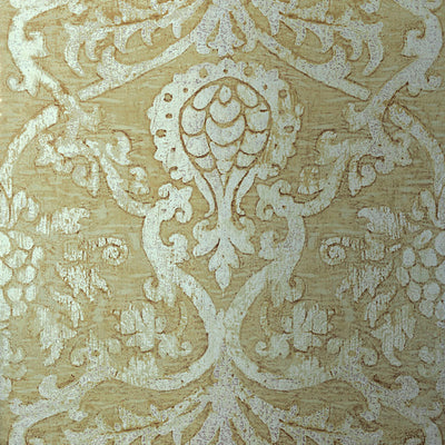 Pravata Damask - Champagne on Foil Wallpaper